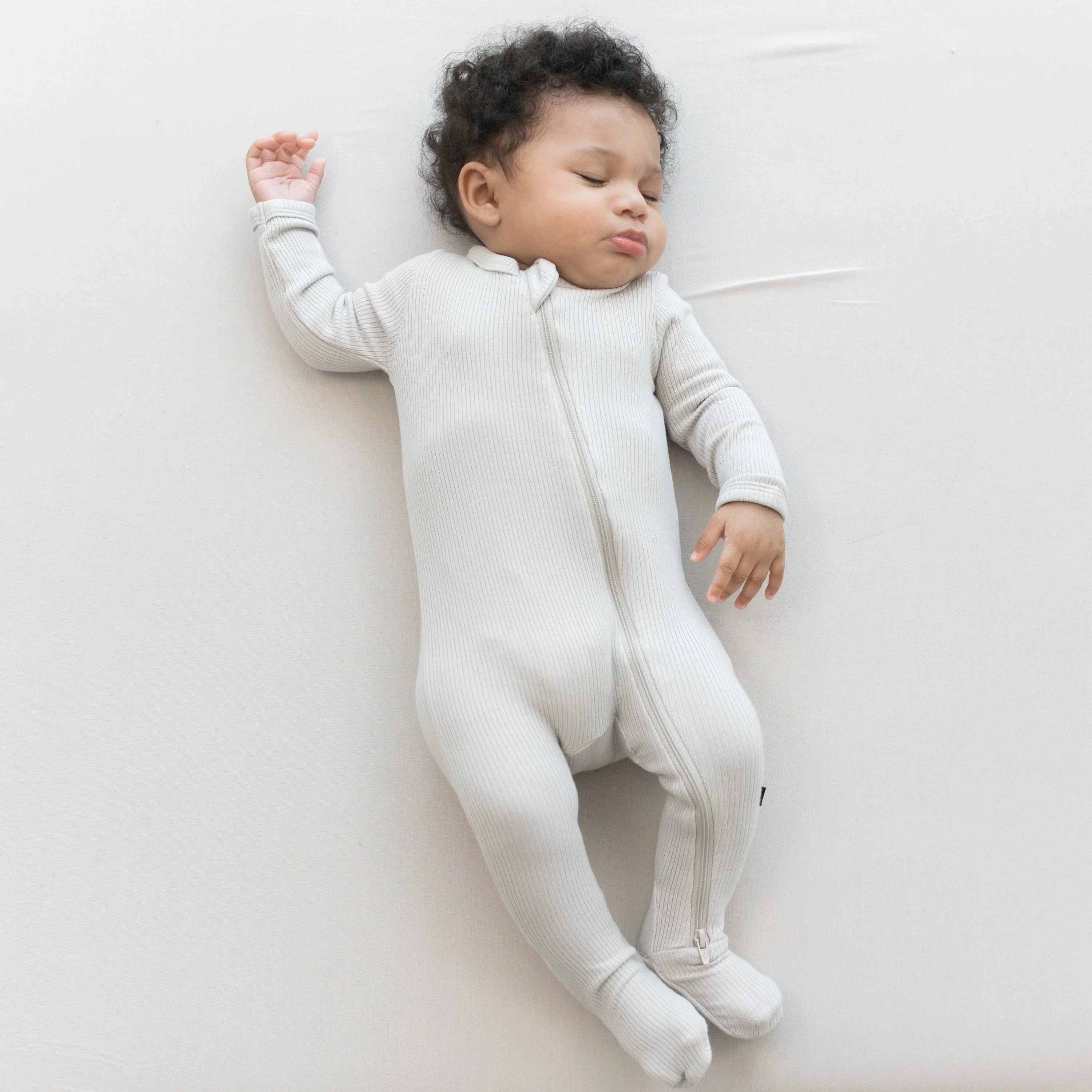 Ribbed Zipper Footie in Oat Kyte Baby Lil Tulips