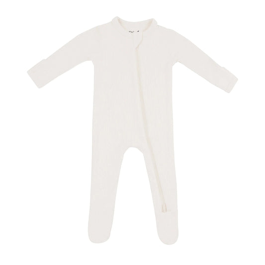 Ribbed Zipper Footie in Oat Kyte Baby Lil Tulips