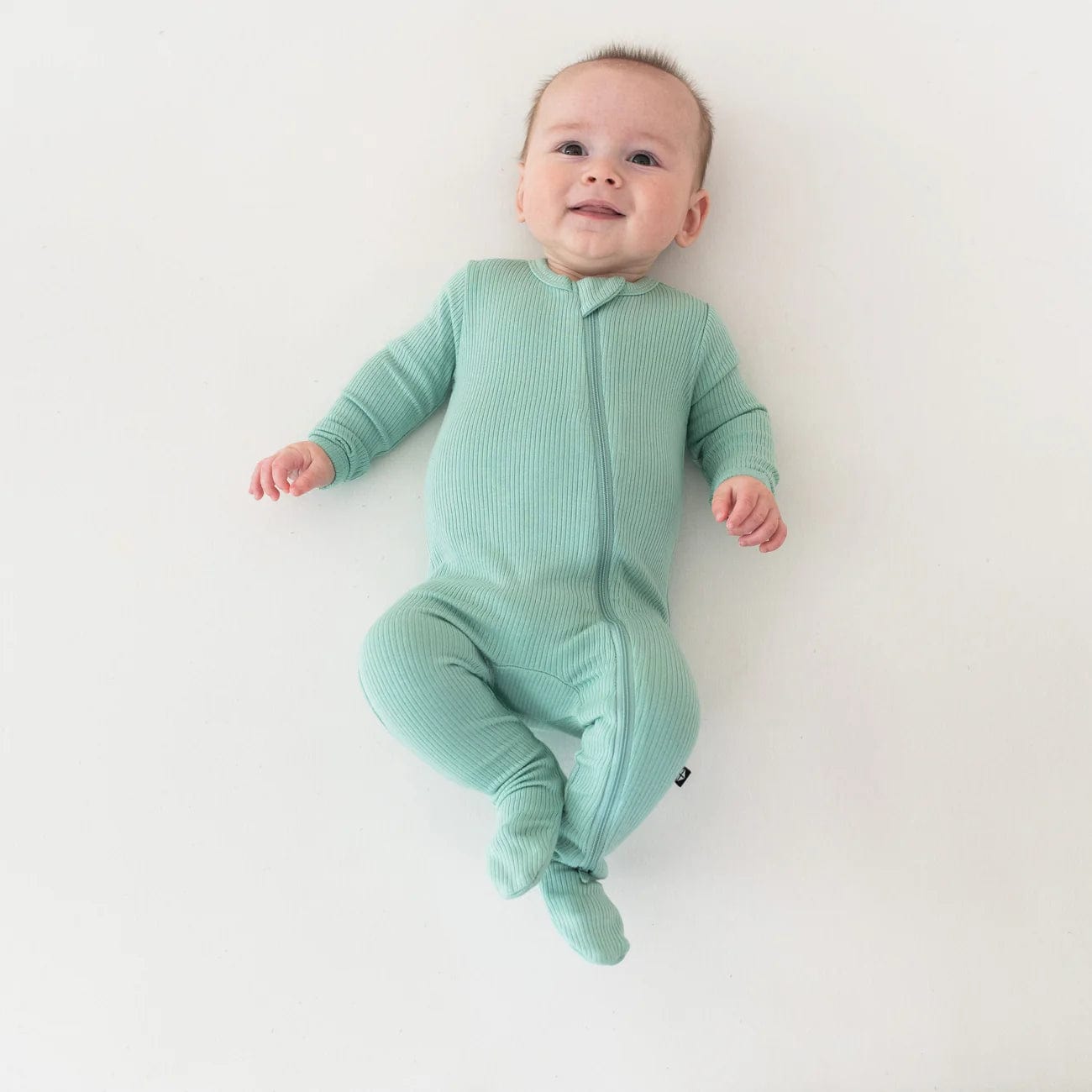 Ribbed Zipper Footie in Wasabi Kyte Baby Lil Tulips