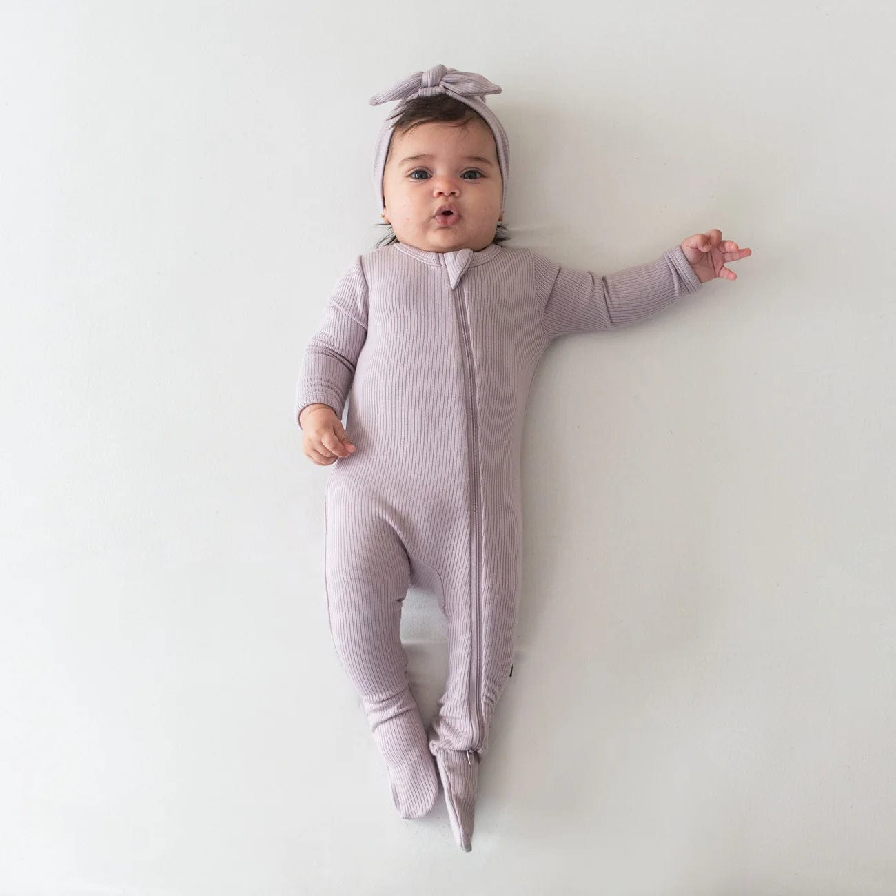 Ribbed Zipper Footie in Wisteria Kyte Baby Lil Tulips