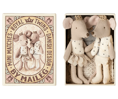 Royal twin mice, Little sister and brother in matchbox Maileg Lil Tulips
