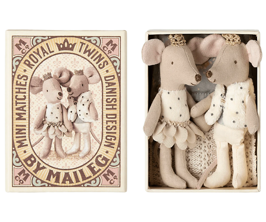 Royal twin mice, Little sister and brother in matchbox Maileg Lil Tulips