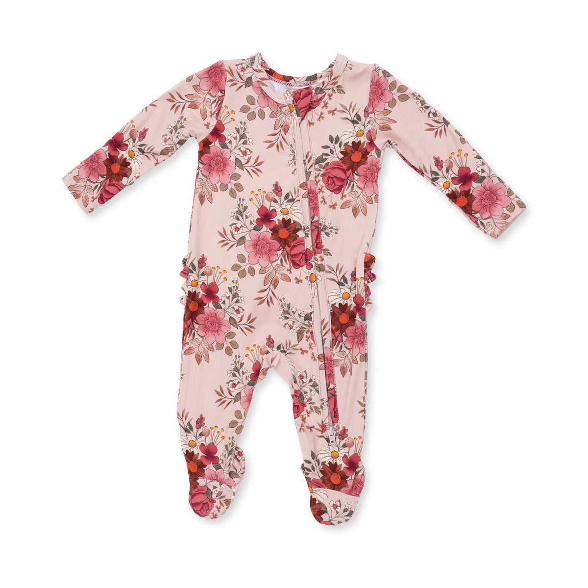 Sabrina Floral - 2 Way Ruffle Back Zipper Footie Angel Dear Lil Tulips
