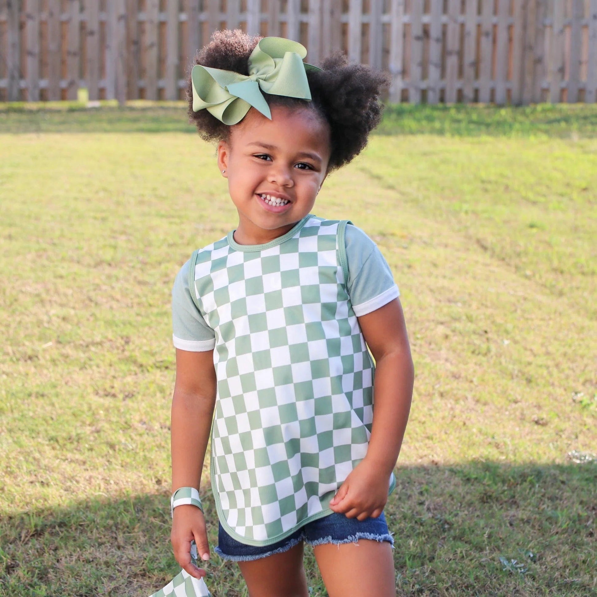 Sage Checkerboard Bapron BapronBaby Lil Tulips