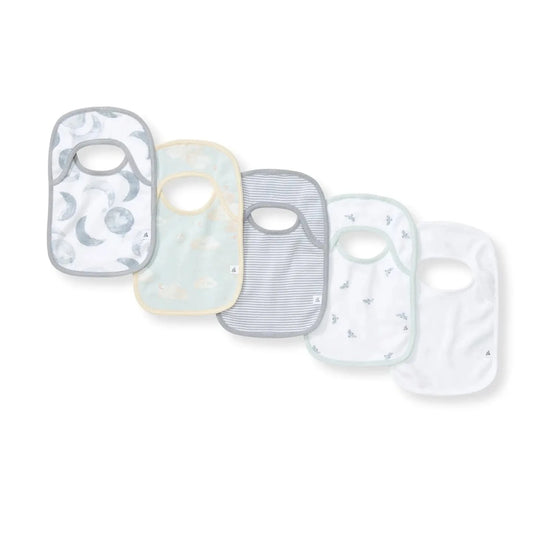 Set of 5 Hello Moon Lap Shoulder Bibs Burt's Bees Baby Lil Tulips