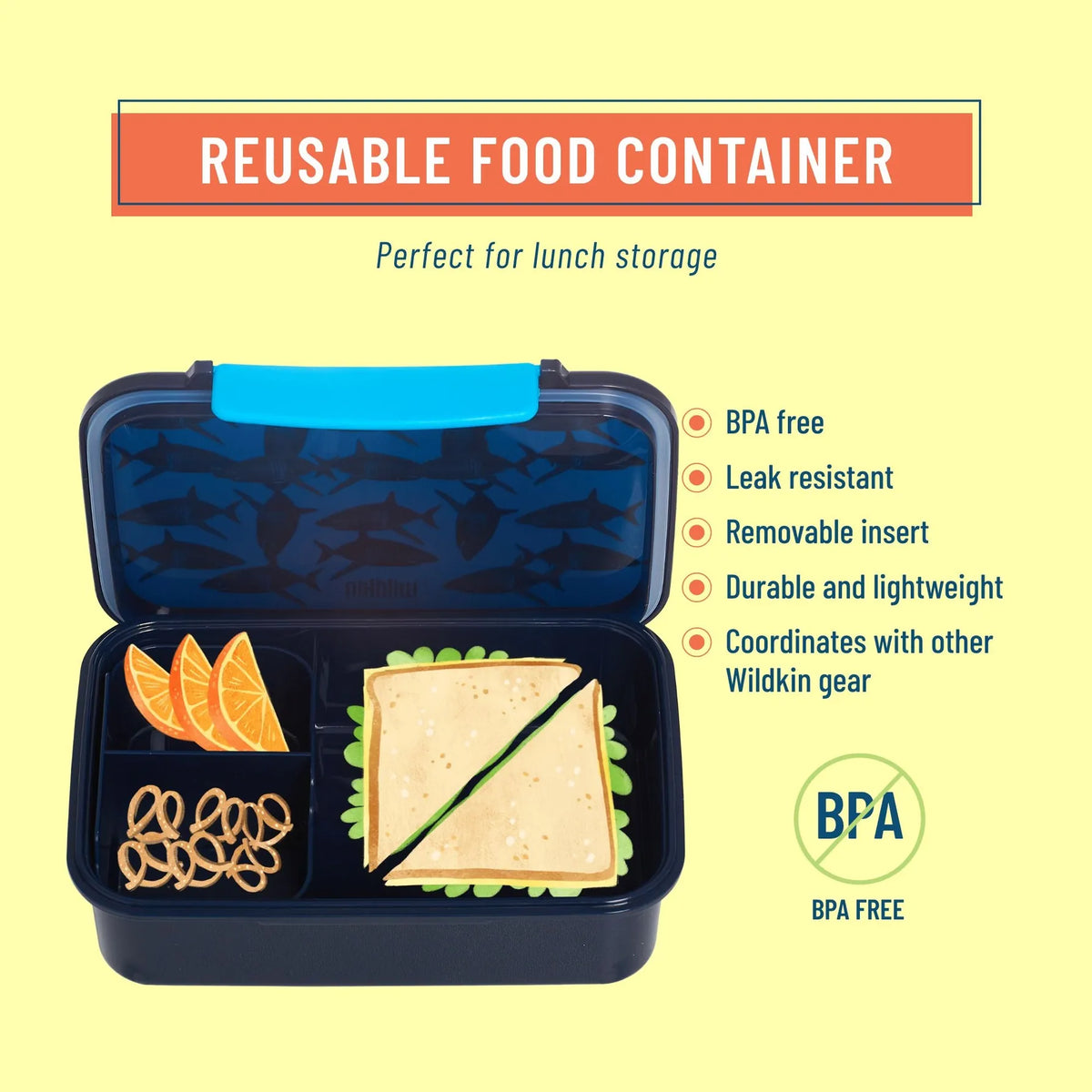 Sharks Reusable Food Container Bento Box Wildkin Lil Tulips