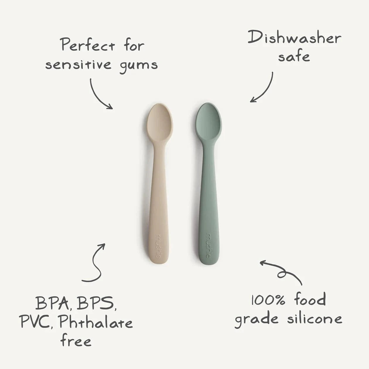 Silicone Feeding Spoons (Powder Blue) 2-Pack Mushie Lil Tulips