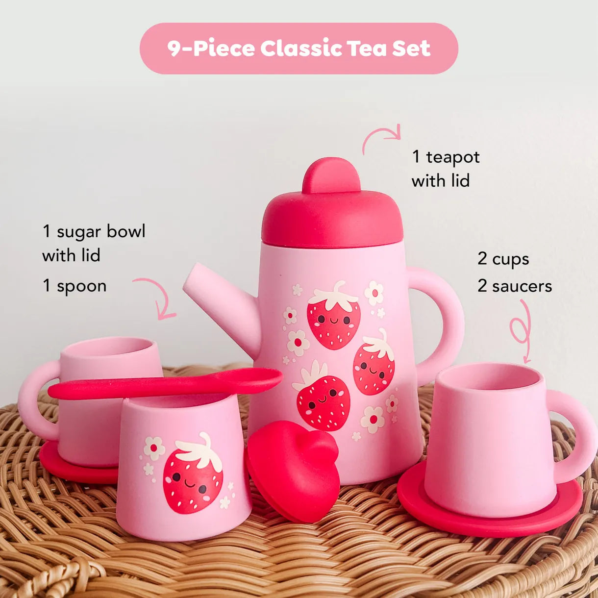 Silicone Tea Set - Strawberry Patch Tiger Tribe Lil Tulips