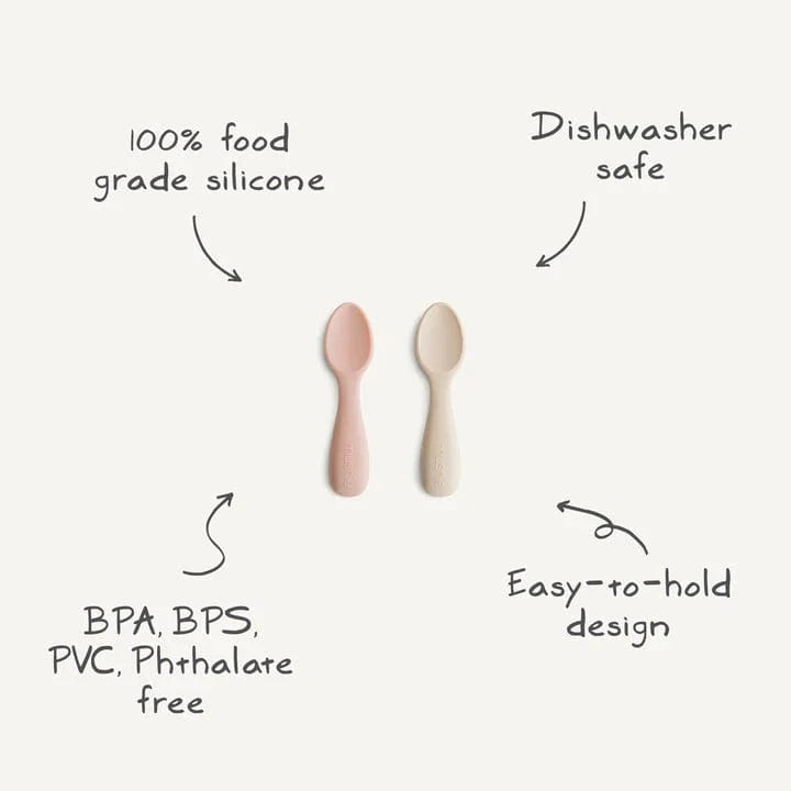 Silicone Toddler Starter Spoons Natural/Shifting Sand 2-Pack Mushie Lil Tulips