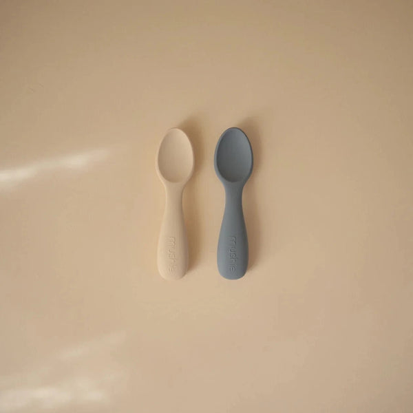 Silicone Toddler Starter Spoons Tradewinds/Shifting Sand 2-Pack Mushie Lil Tulips