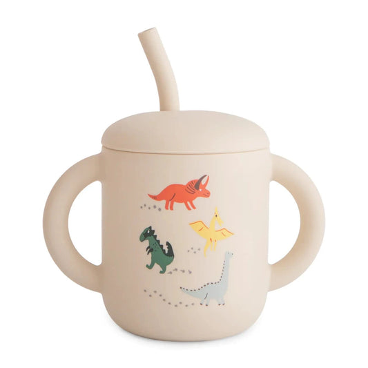 Silicone Training Cup + Straw (Dinosaurs) Mushie Lil Tulips