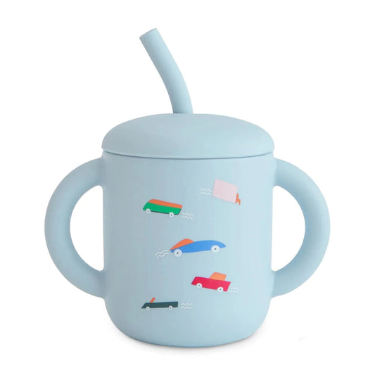 Silicone Training Cup + Straw (Retro Cars) Mushie Lil Tulips