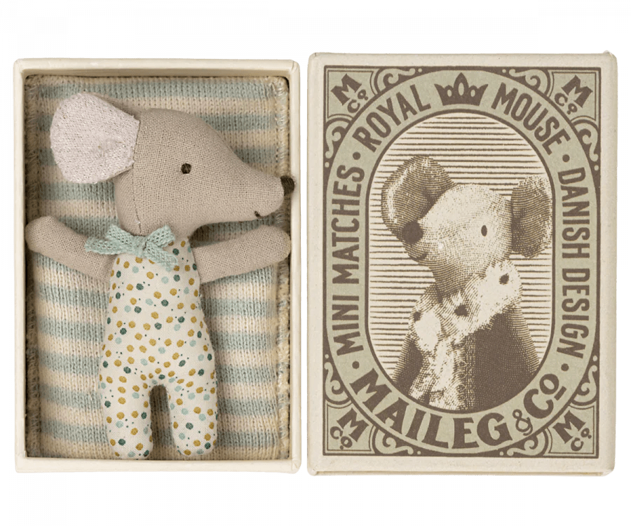 Sleepy/Wakey Baby Mouse in Matchbox - Blue Maileg Lil Tulips