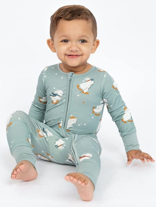 Snow Bunny - Blue Footless Zip Romper Bird & Bean Baby & Toddler Clothing Lil Tulips