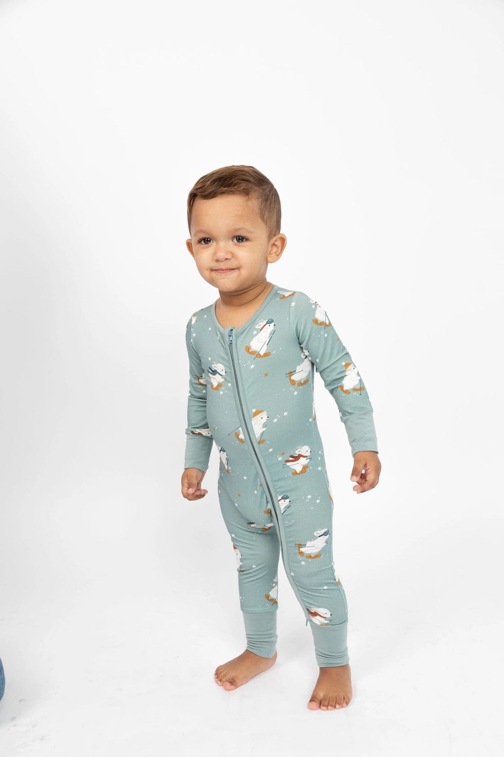 Snow Bunny - Blue Footless Zip Romper Bird & Bean Baby & Toddler Clothing Lil Tulips