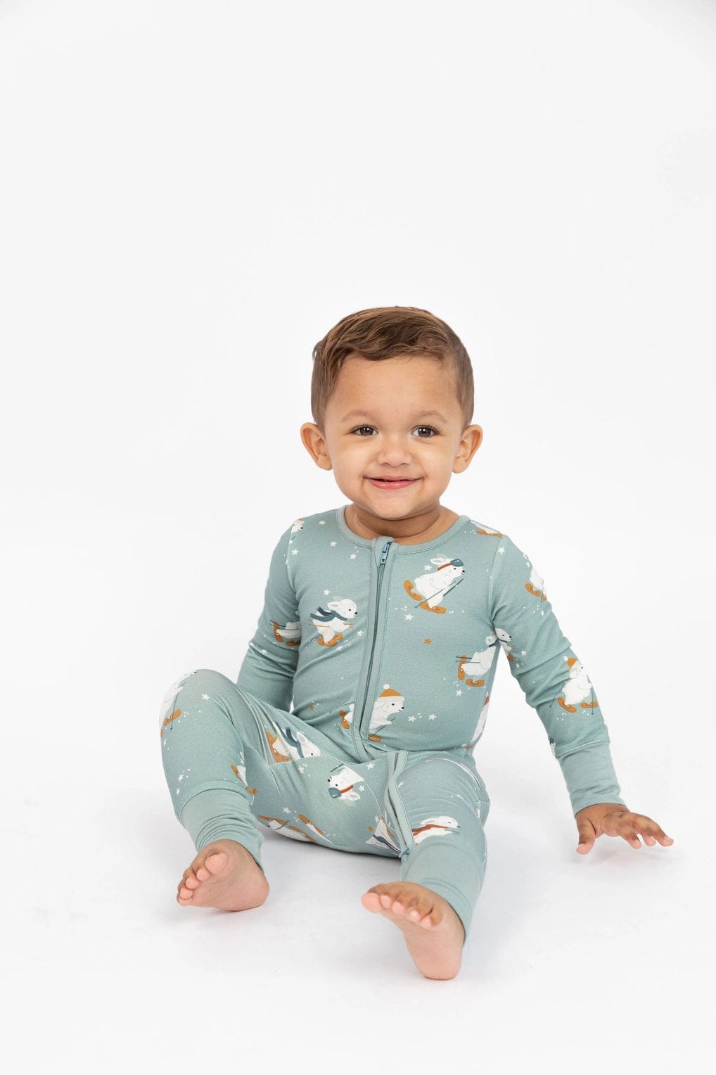 Snow Bunny - Blue Footless Zip Romper Bird & Bean Baby & Toddler Clothing Lil Tulips