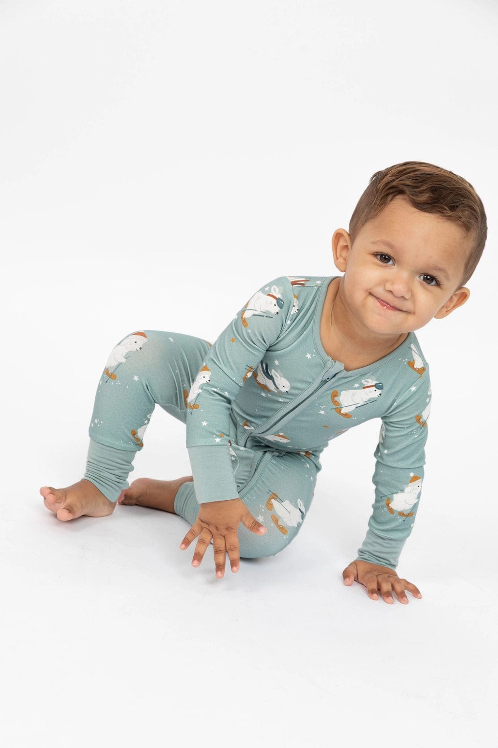 Snow Bunny - Blue Footless Zip Romper Bird & Bean Baby & Toddler Clothing Lil Tulips