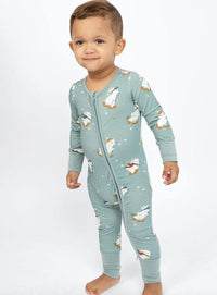 Snow Bunny - Blue Footless Zip Romper Bird & Bean Baby & Toddler Clothing Lil Tulips