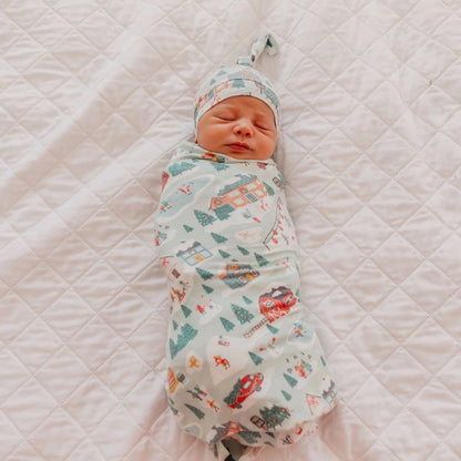 Snowy Slopes Knit Swaddle Blanket Copper Pearl Lil Tulips