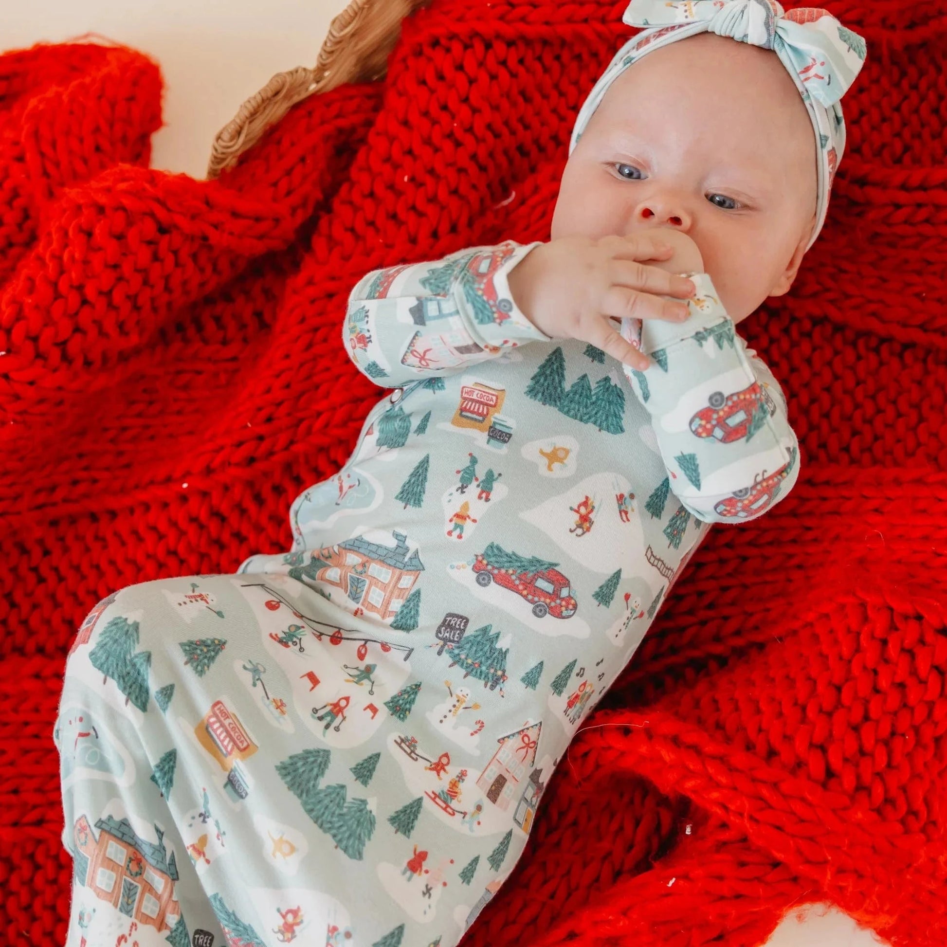 Snowy Slopes Newborn Knotted Gown Copper Pearl Lil Tulips