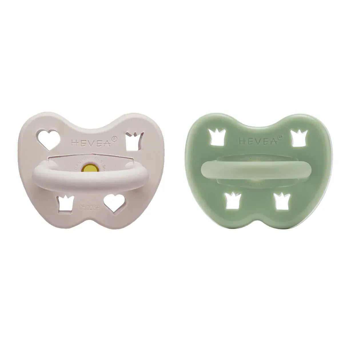 Soft pebble & Moss Green Pacifier 3-36 Months Two-Pack - Round Hevea Lil Tulips