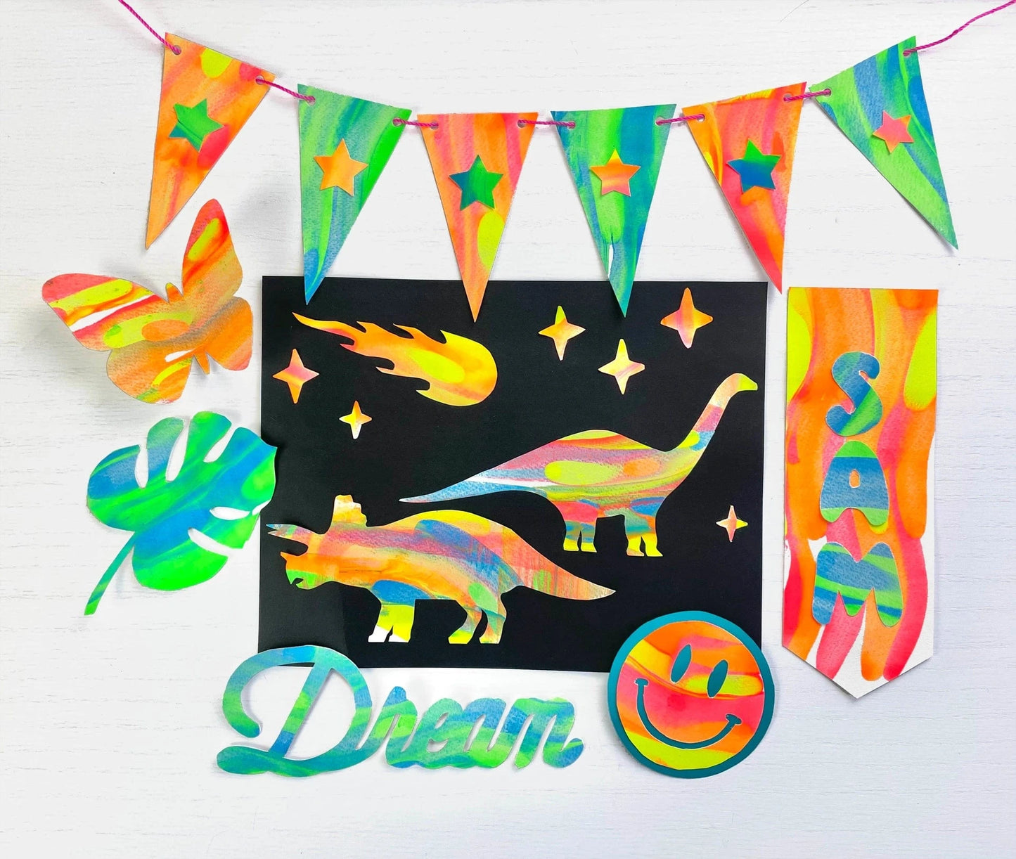 Squeegee Art Bright Stripes Lil Tulips