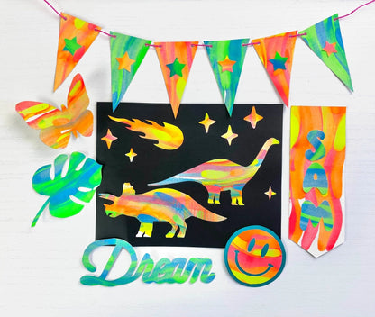 Squeegee Art Bright Stripes Lil Tulips