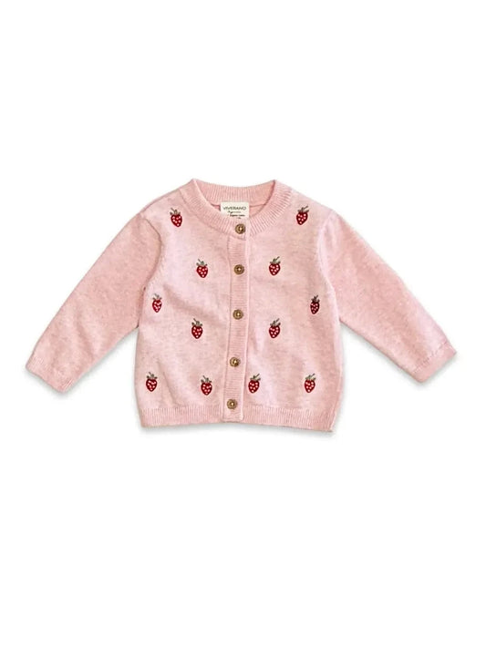 Strawberry Embroidered Knit Baby Cardigan (Organic Cotton) Viverano Organics Lil Tulips