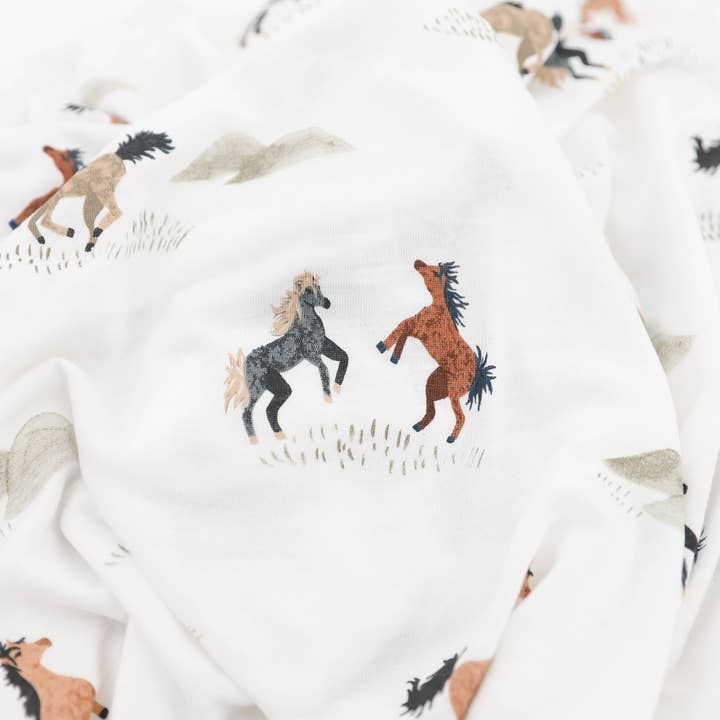 Stretch Knit Swaddle Blanket - Wild Horses Default Little Unicorn Lil Tulips