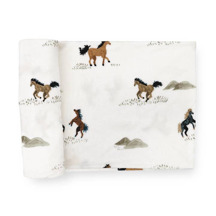 Stretch Knit Swaddle Blanket - Wild Horses Default Little Unicorn Lil Tulips