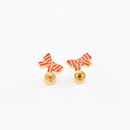 Striped Bow Flat Back Earrings Pip Pop Post Lil Tulips