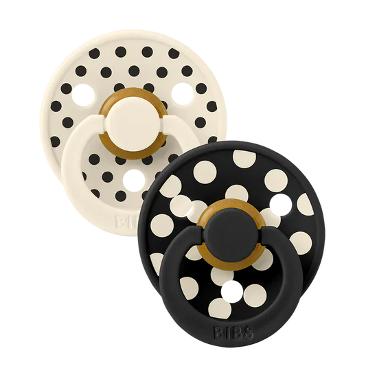 STUDIO Colour 2 Pack Polka - Ivory/Black Bibs Pacifier Lil Tulips