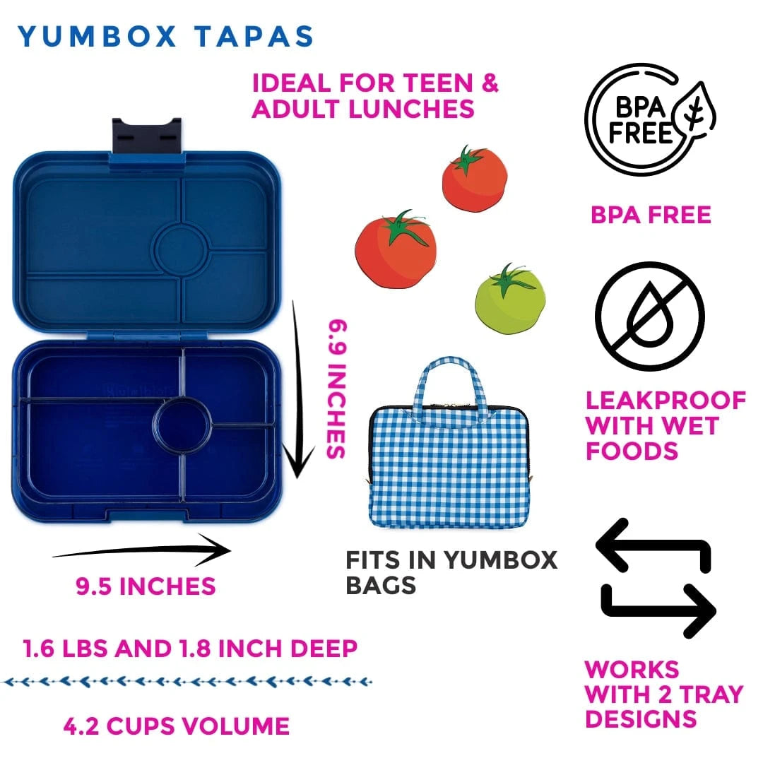 Tapas Leakproof Lunch Box with 5-Compartment Tray - Blue Yumbox Lil Tulips