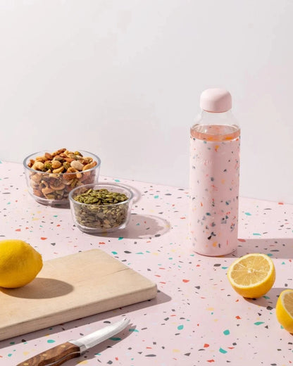 Terrazzo Blush Glass Water Bottle 20oz w&p Water Bottles Lil Tulips