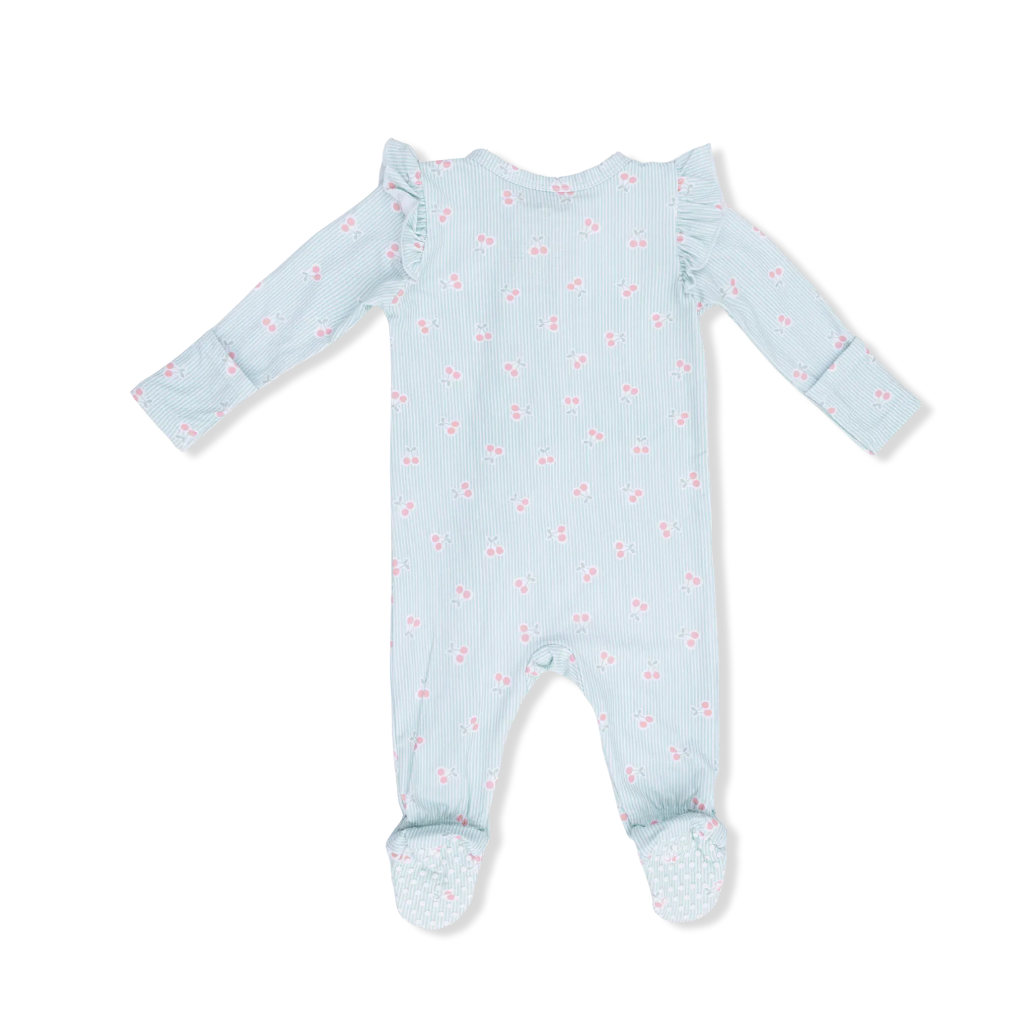 Tiny Cherry Stripe - 2 Way Ruffle Back Zipper Footie Angel Dear Lil Tulips