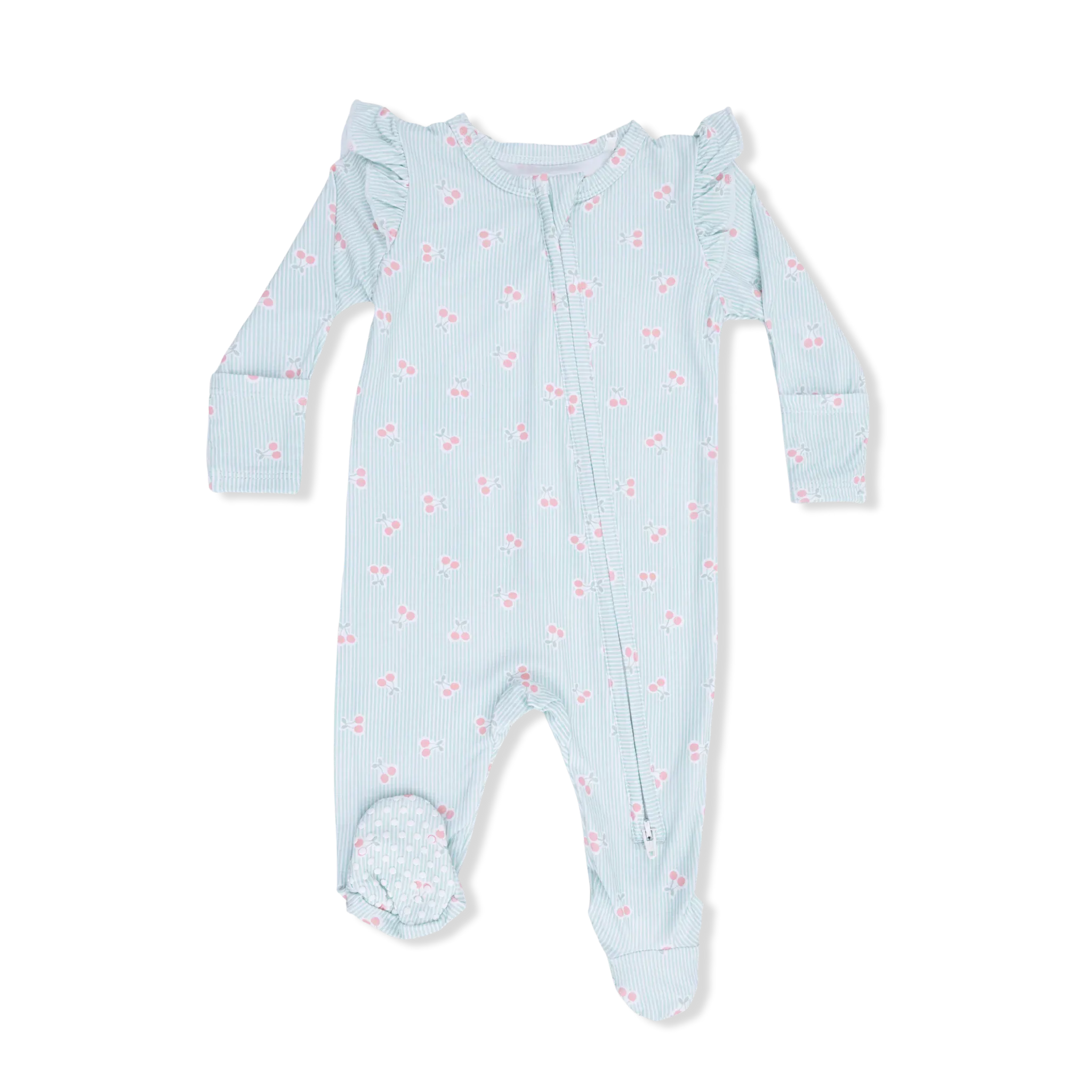 Tiny Cherry Stripe - 2 Way Ruffle Back Zipper Footie Angel Dear Lil Tulips