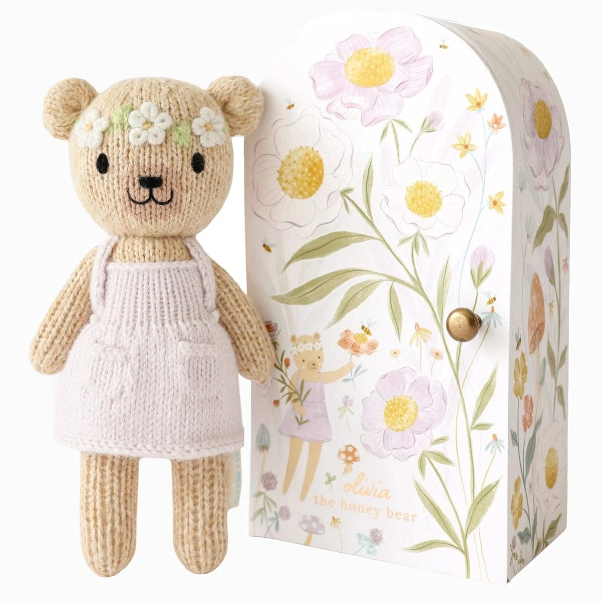 Tiny Olivia the Honey Bear with Floral House cuddle+kind Lil Tulips