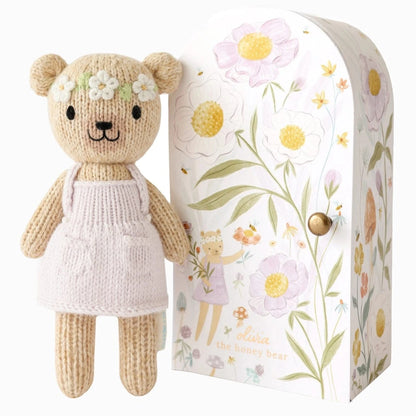 Tiny Olivia the Honey Bear with Floral House cuddle+kind Lil Tulips