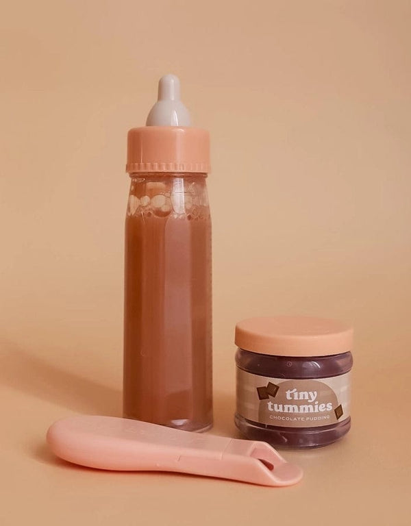 Tiny Tummies Puree and Milk Bottle Set For Doll - Chocolate Tiny Harlow Lil Tulips