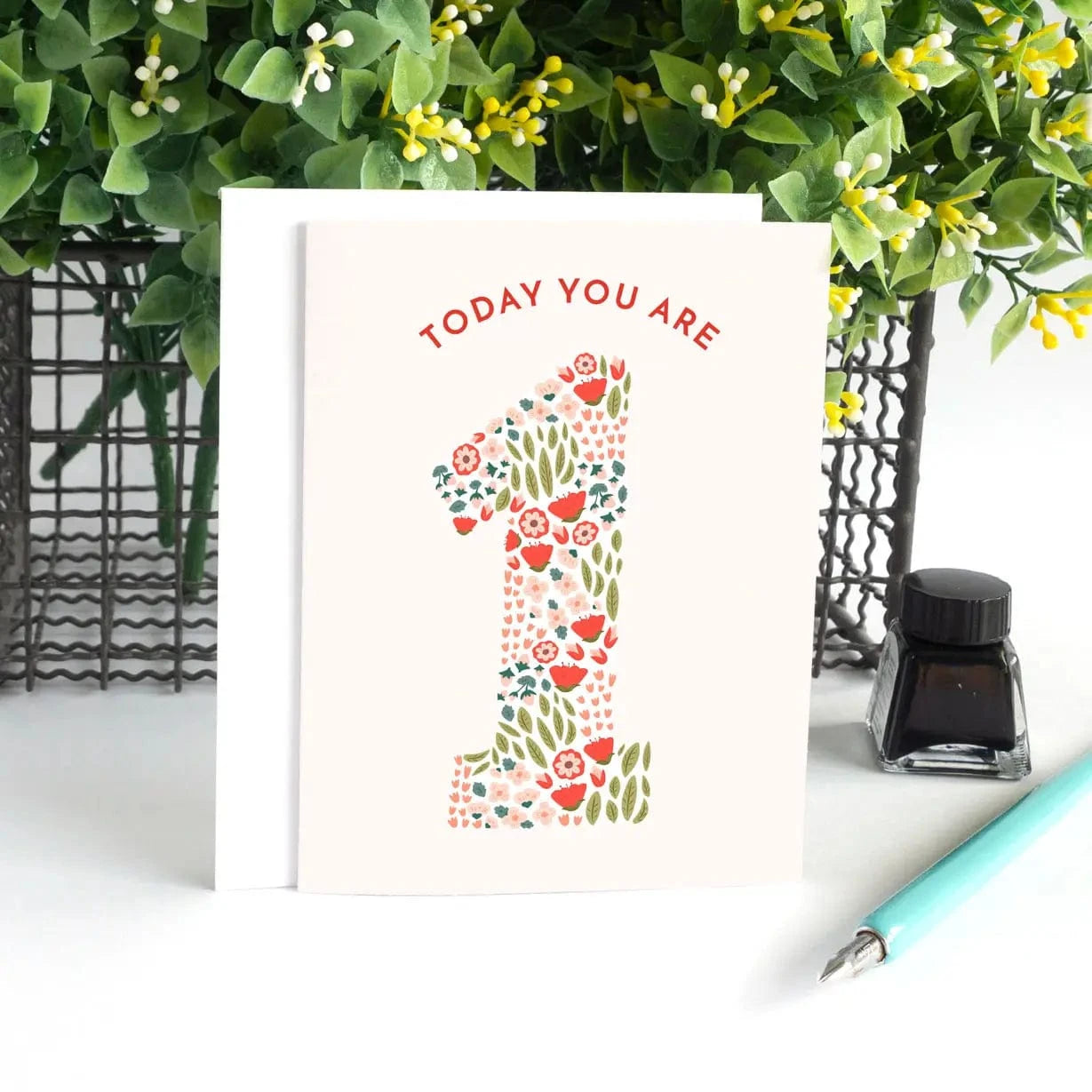 Today You Are 1 Floral First Birthday Card Pedaller Designs Lil Tulips