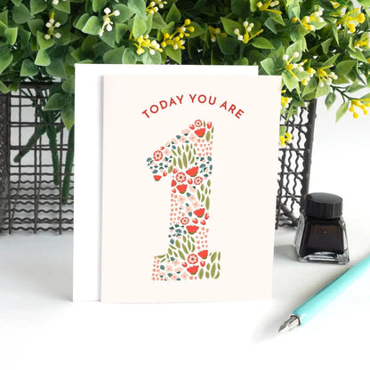 Today You Are 1 Floral First Birthday Card Pedaller Designs Lil Tulips
