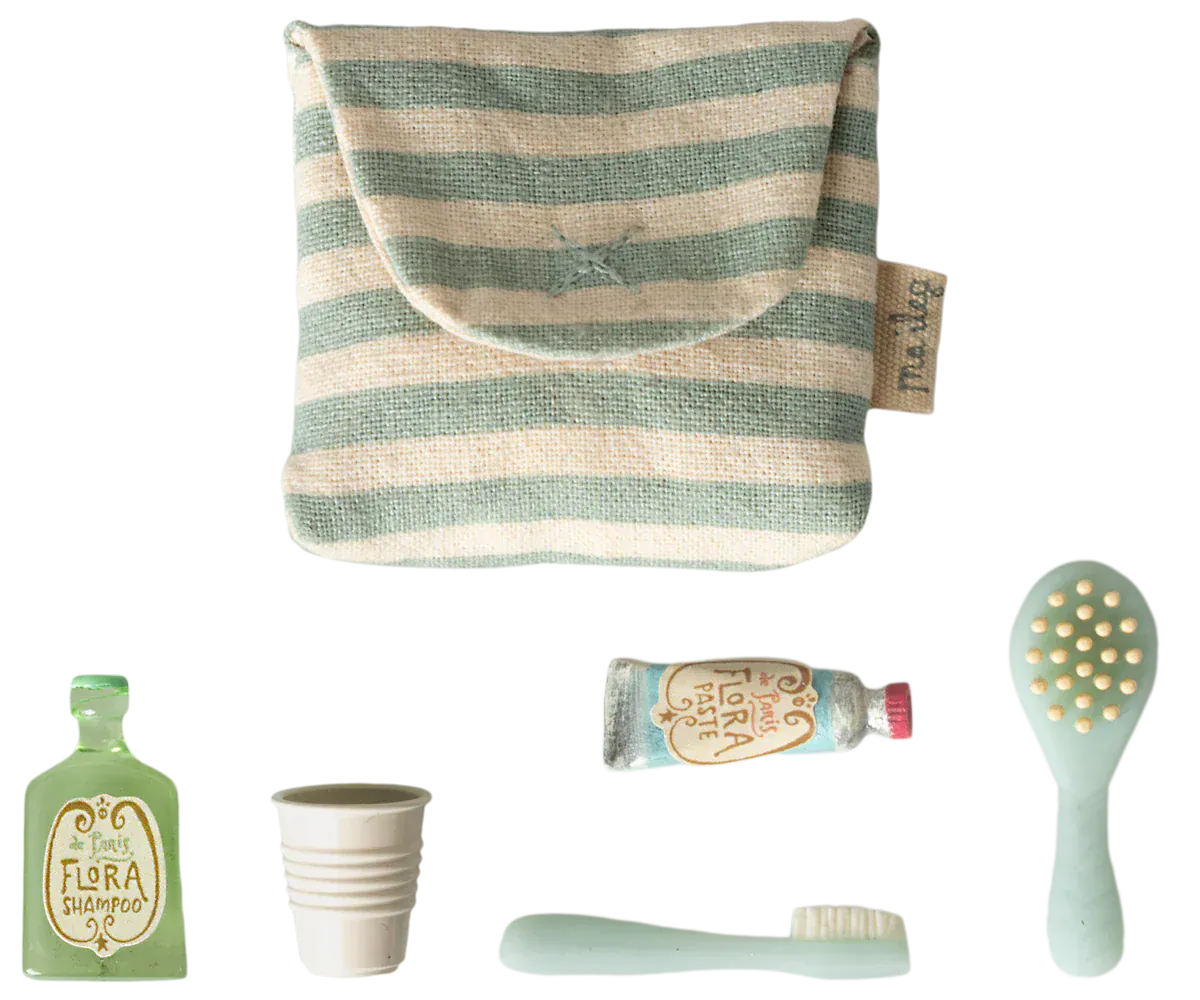 Toothbrush set in bag, Mouse - Blue stripe Maileg Lil Tulips