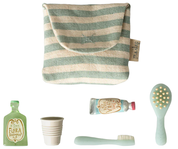 Toothbrush set in bag, Mouse - Blue stripe Maileg Lil Tulips
