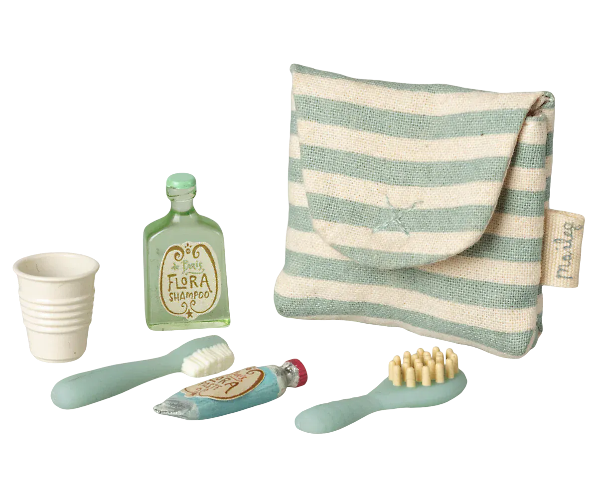 Toothbrush set in bag, Mouse - Blue stripe Maileg Lil Tulips