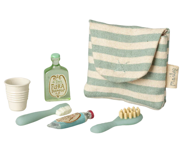 Toothbrush set in bag, Mouse - Blue stripe Maileg Lil Tulips
