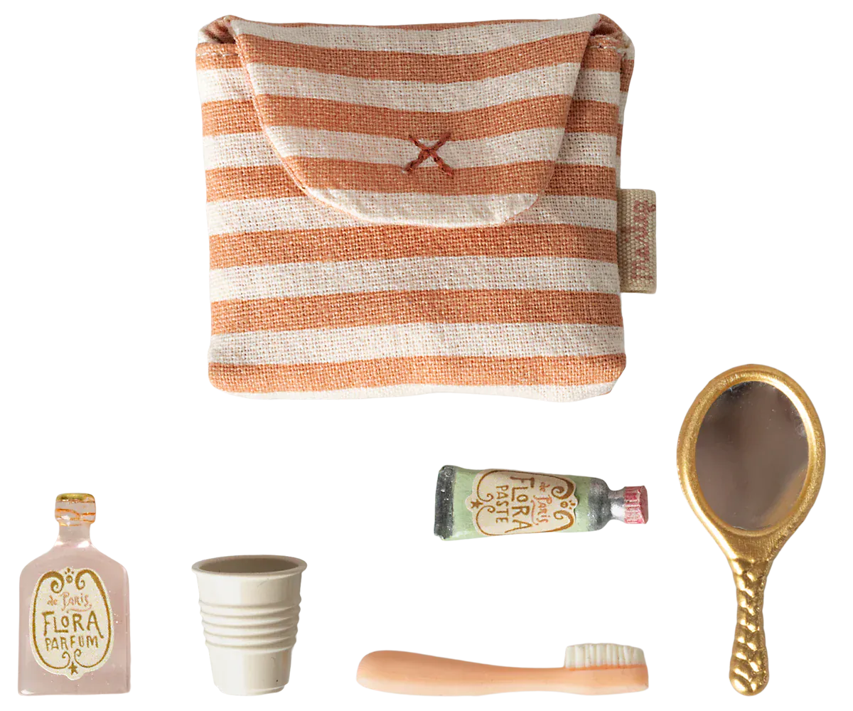 Toothbrush set in bag, Mouse - Coral stripe Maileg Lil Tulips