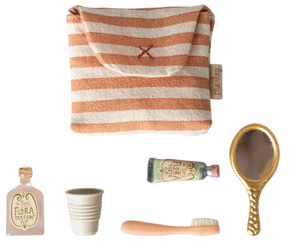 Toothbrush set in bag, Mouse - Coral stripe Maileg Lil Tulips