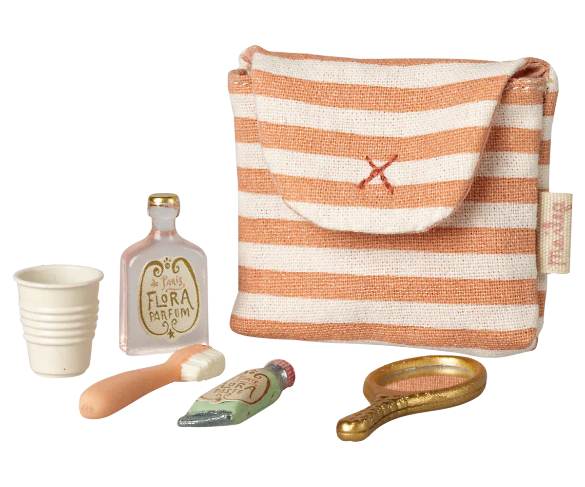 Toothbrush set in bag, Mouse - Coral stripe Maileg Lil Tulips