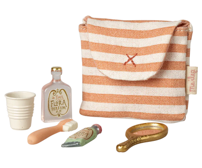 Toothbrush set in bag, Mouse - Coral stripe Maileg Lil Tulips
