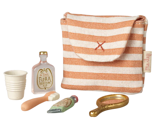 Toothbrush set in bag, Mouse - Coral stripe Maileg Lil Tulips